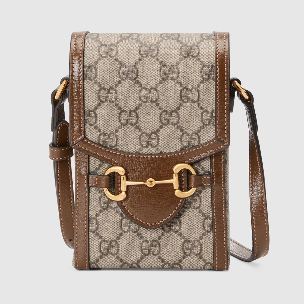 GUCCI 🐎 GG Supreme Canvas Horsebit 1955 Mini Crossbody Bag - Picture 13 of 16